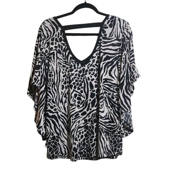 Dots Woman's Blouse Animal Print Black White Embellished Flowy Plus Top Size 2X - Picture 6 of 10